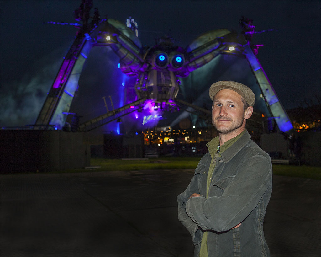 Bertie Cole, Technical Director and co-founder of Arcadia Spectacular with The Spider, Glastonbury 2017. From the series, “I Made That”